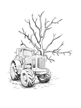 Fingerabdruck-Poster mit Baum und Traktor